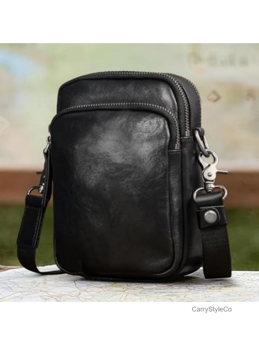 Full-Grain Leather Messenger Crossbody Bag for Men Adjustable Strap Work